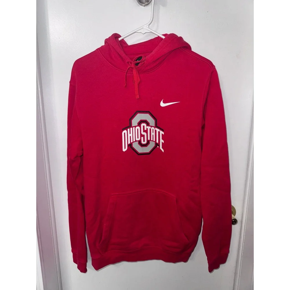 Nike Ohio State Buckeyes Hoodie Mens Medium Red Fleece Pullover OSU Swoosh